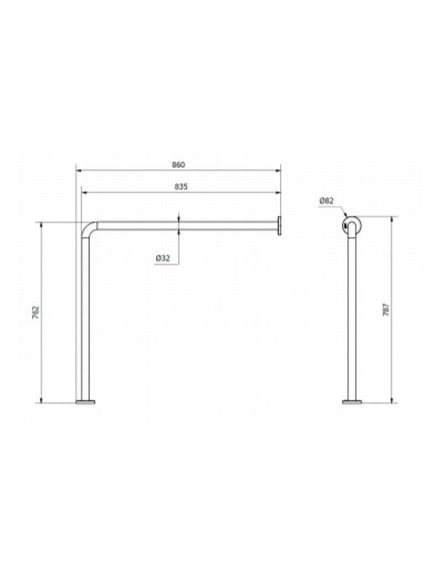 BARRE D'APPUI ANGLE MUR-SOL avec 2 points de fixation